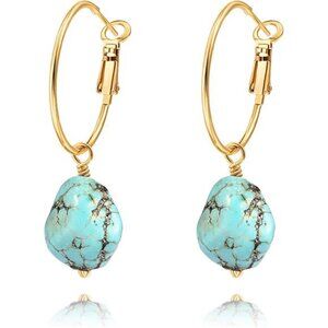18K Gold Plated Hoop Earrings Chunky Huggie Earrings Turquoise Drop Earrings Wom